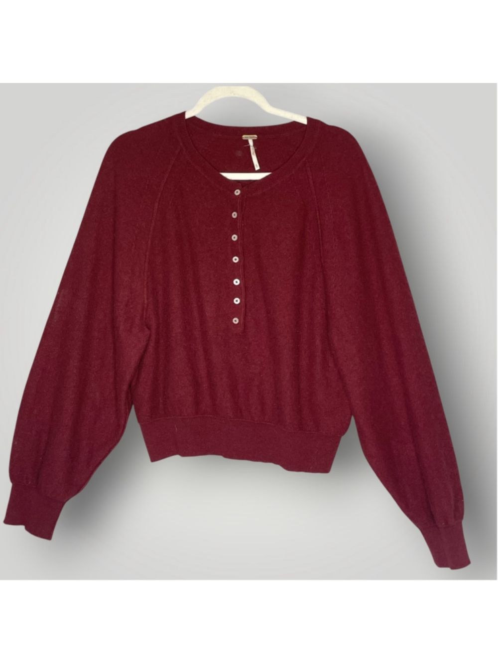 Free People XL Burgundy 100% Cashmere Henley Sweater